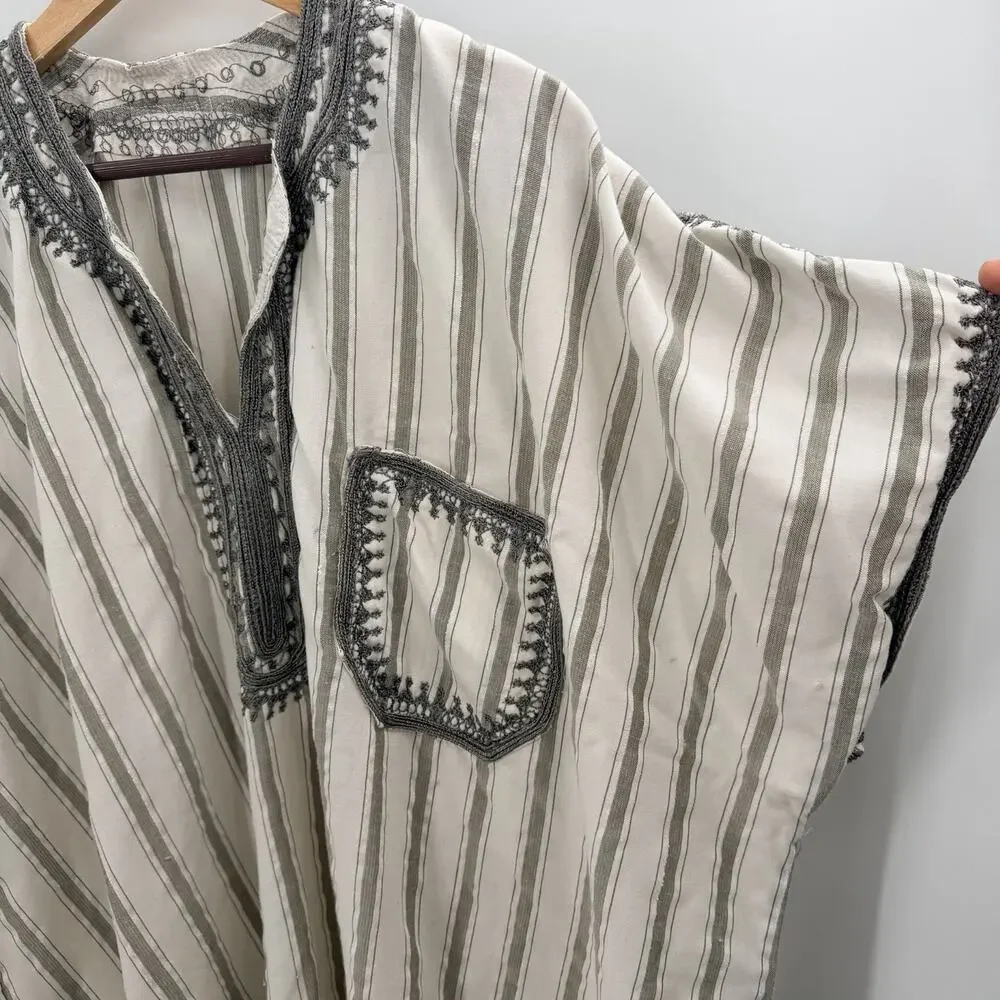 Embroidered Linen Cotton Blend Striped Boho Maxi Dress Caftan Cover Up Womens 2X - Picture 3 of 4